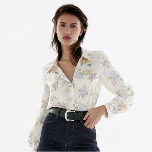 Zara Cream Floral Button-Front Blouse